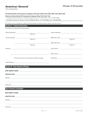 Change of Ownership Form