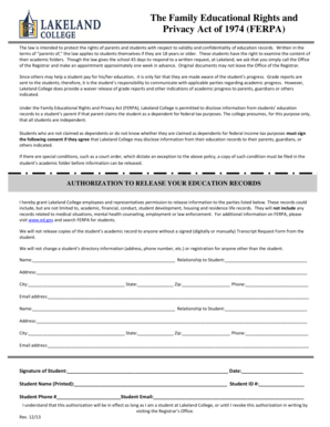 FERPA Authorization to Release Education Records