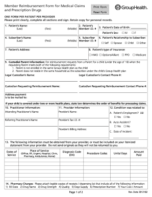 Member Reimbursement Form for Medical Claims and Prescription Drugs