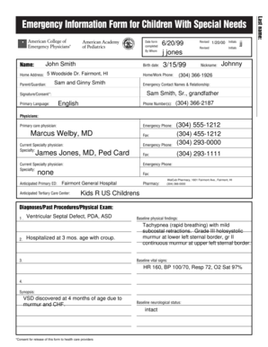 Emergency Information Form for Children With Special Needs