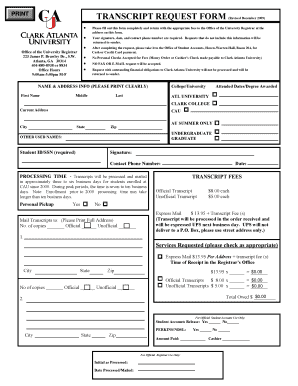 Clark Atlanta University Transcript Request Form