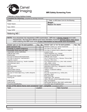 MRI Safety Screening Form