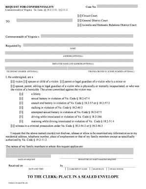 Virginia Request for Confidentiality