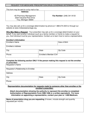 Medicare Prescription Drug Coverage Determination Form