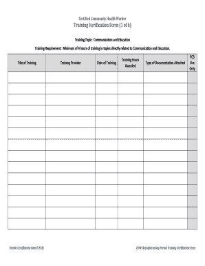 Certified Community Health Worker Training Verification Form