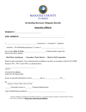 Florida Re-Roofing Hurricane Mitigation Inspection Affidavit