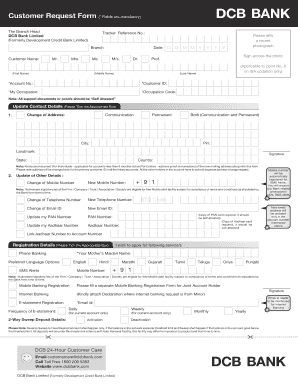 DCB Bank Customer Request Form
