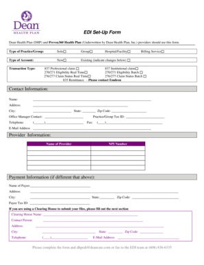 EDI Set-Up Form for Dean Health Plan