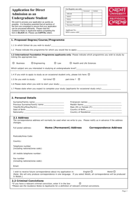 Cardiff University Undergraduate Application Form