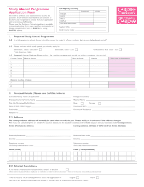 Cardiff University Study Abroad Application Form
