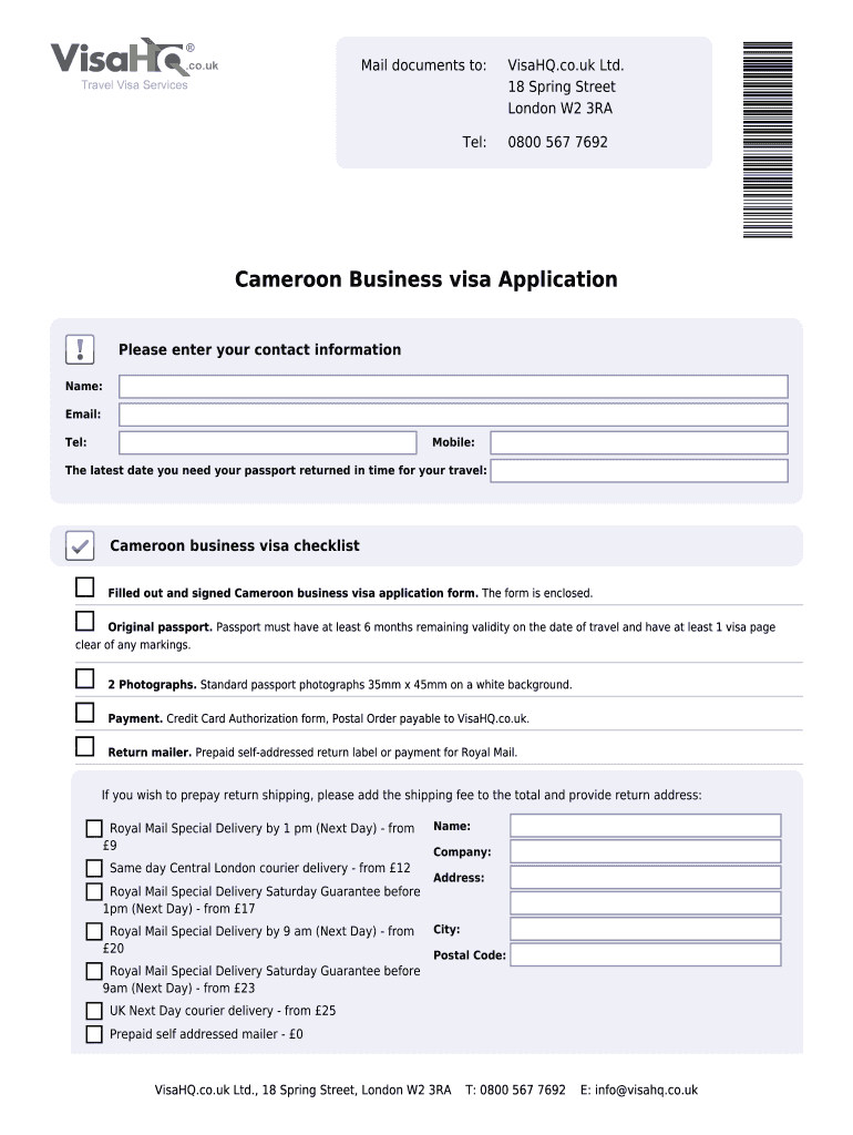 Fillable Online Cameroon Visahq Co Cameroon Visa Application For Citizens Of United Kingdom Fax