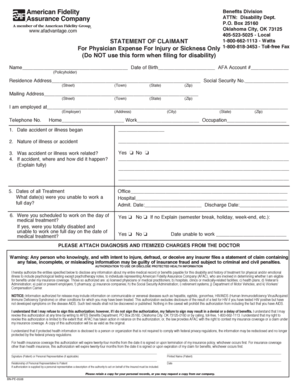 Statement of Claimant for Physician Expense