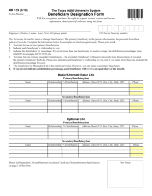 Texas A&M University System Beneficiary Designation Form