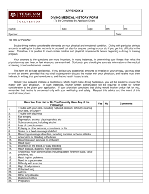 Diving Medical History Form