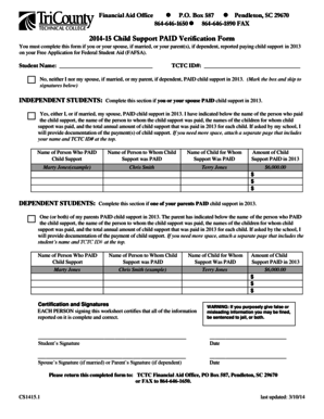2014-15 Child Support Paid Verification Form