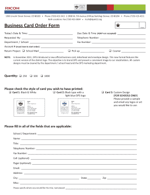 Business Card Order Form - Denver Public Schools - Ricoh Service