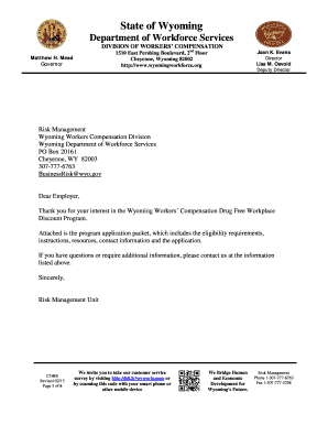 Wyoming Workers Compensation Drug Free Workplace Discount Program Application