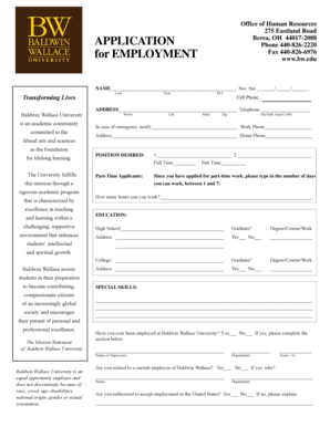 Baldwin Wallace University Employment Application