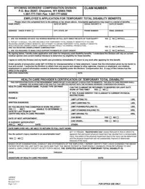 Wyoming Employee Application for Temporary Total Disability Benefits