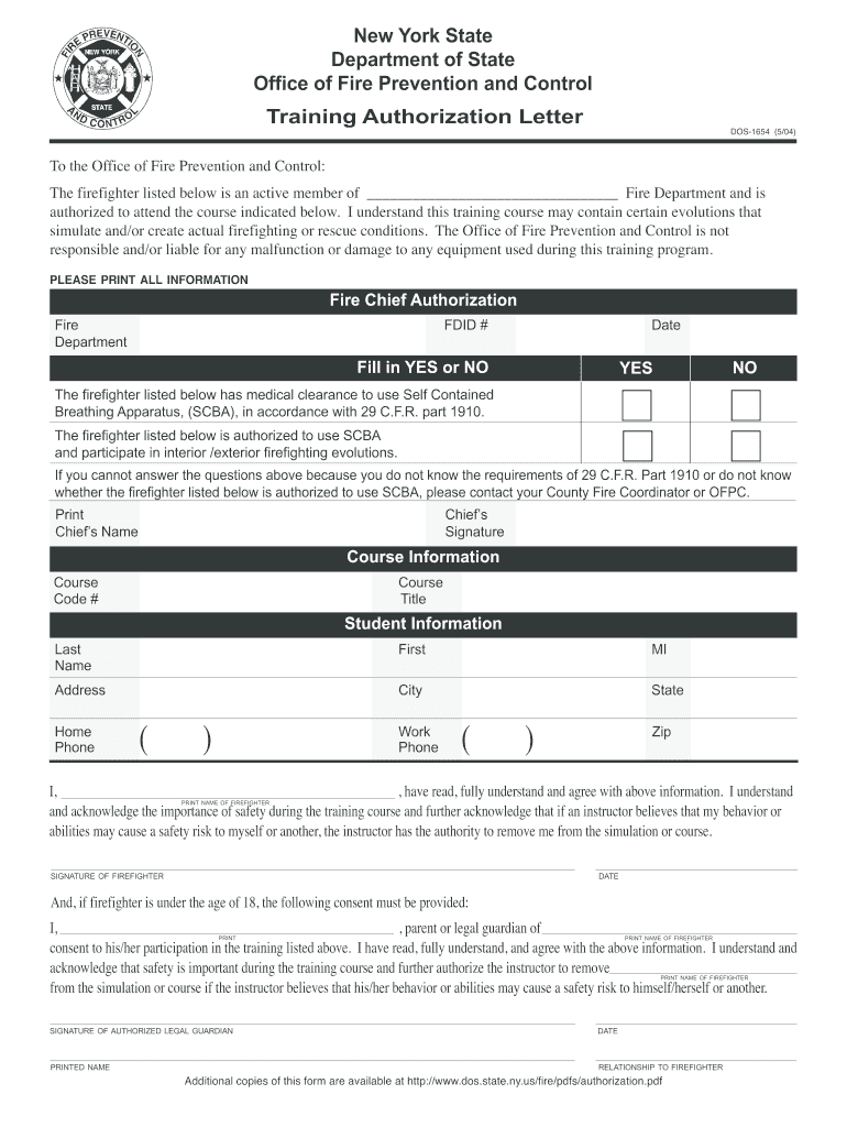 Fillable Online co genesee ny Training Authorization Letter