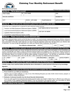North Carolina Retirement Benefit Claim Form