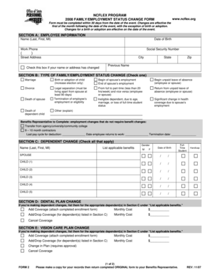 NCFLEX Family/Employment Status Change Form