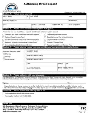 North Carolina Direct Deposit Authorization Form