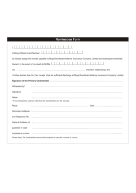 Nomination Form for Insurance Benefits