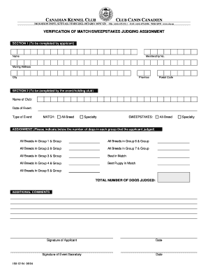 Canadian Kennel Club Verification of Judging Assignment