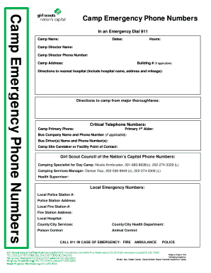 Camp Emergency Phone Numbers