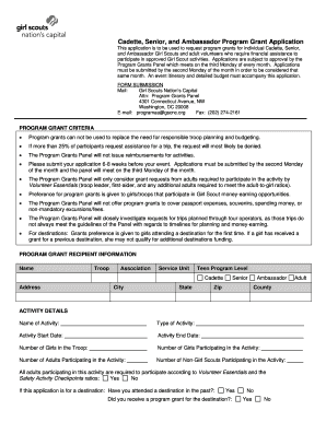 Girl Scouts Program Grant Application