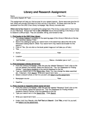 Library Research Assignment Form