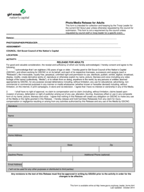 Girl Scout Adult Photo Media Release Form