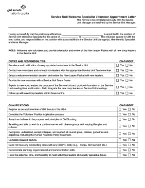 Service Unit Welcome Specialist Volunteer Appointment Letter.docm