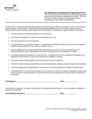 Girl Scout Behavioral Agreement Form