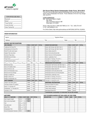 Girl Scout Shop Senior/Ambassador Order Form