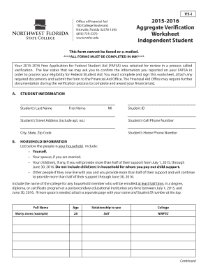 2015-2016 Aggregate Verification Worksheet