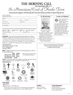 In Memoriam/Card of Thanks Form