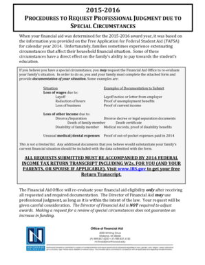 2015-2016 Request for Professional Judgment Form