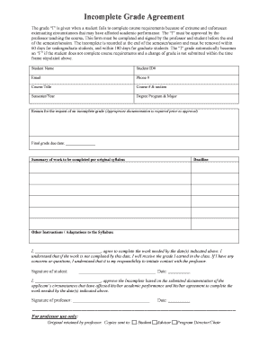 Incomplete Grade Agreement Form