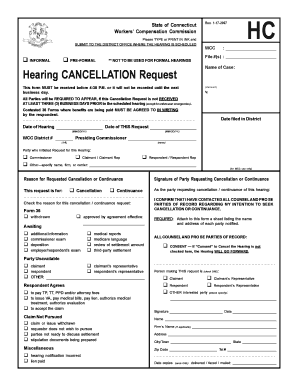 Connecticut Hearing Cancellation Request
