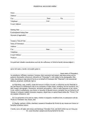 Personal Release Form for Filmmaking