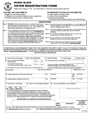 Rhode Island Voter Registration Form