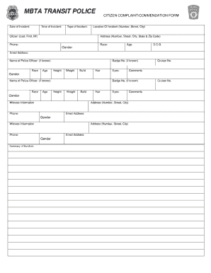 MBTA Citizen Complaint/Commendation Form