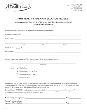 STRS Ohio HMO Health Care Cancellation Request