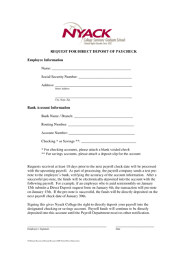 Request for Direct Deposit of Paycheck