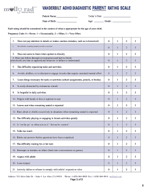 Vanderbilt ADHD Diagnostic Parent Rating Scale