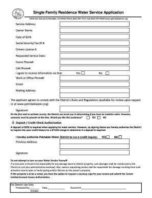 Single Family Residence Water Service Application