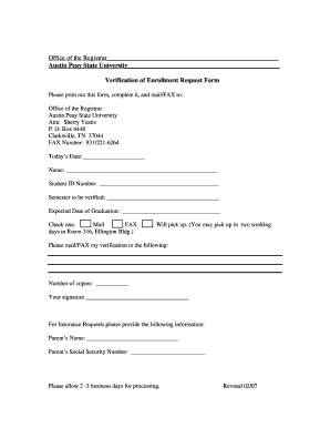 Verification of Enrollment Request Form