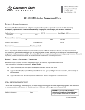2014-2015 Default or Overpayment Form